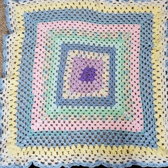 Hand Crocheted Multi Color Pastel Baby Throw Blanket Cute Baby Shower DIY - Picture 2 of 9
